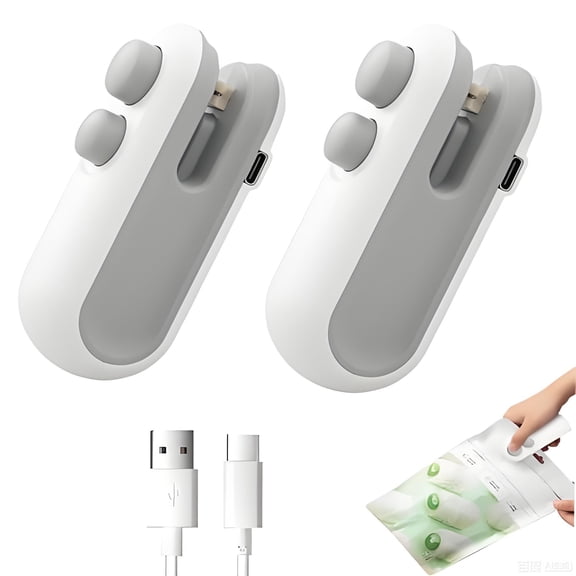 Mini Bag Sealer 2 Pack Bag Sealer with Cutter and Magnet 2 in 1 Mini Bag Resealer Machine Portable Handheld Rechargeable Heat Vacuum Food Sealer for Plastic Bags Snacks & Food Storage (2, white)