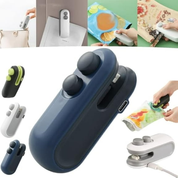 Mini Bag Sealer, 2-in-1 USB-C Rechargeable Snack Bag Sealer Magnetic Food Sealer with Cutter Bag Resealer Machine Handheld Heat Sealer Bag Resealer for Snack (Blue*1pcs)