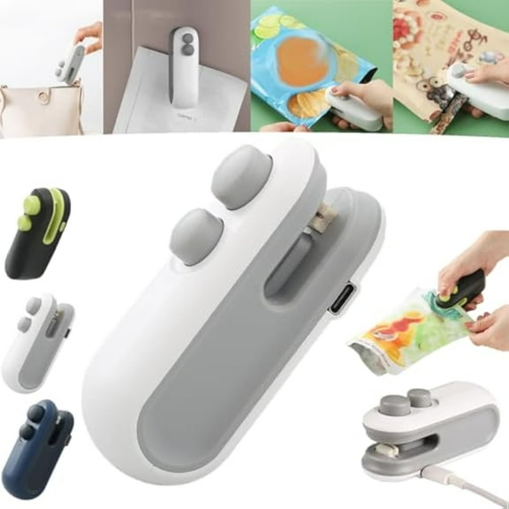 Mini Bag Sealer, 2-in-1 USB-C Rechargeable Snack Bag Sealer Magnetic Food Sealer with Cutter Bag Resealer Machine Handheld Heat Sealer Bag Resealer for Snack (White*1pcs)