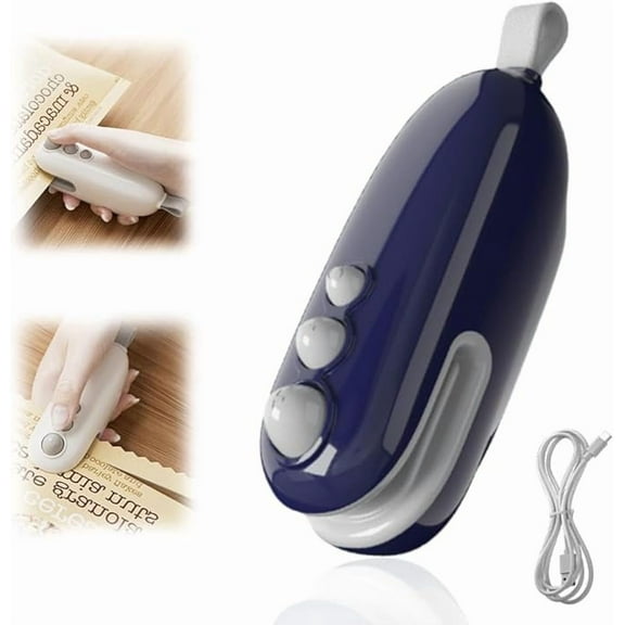 Mini Bag Sealer, 2025 Portable Handheld Vacuum Food Sealer Bag, 2 in 1 Rechargeable Chip Bag Sealer Heat Sealer for Plastic Bag Snack Bag Food Storage (Navy)