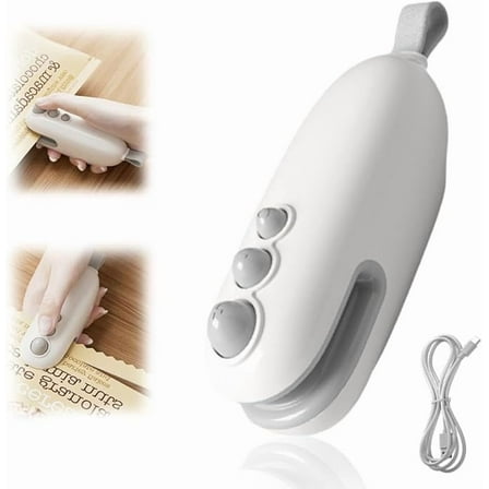 Mini Bag Sealer, 2025 Portable Handheld Vacuum Food Sealer Bag, 2 in 1 Rechargeable Chip Bag Sealer Heat Sealer for Plastic Bag Snack Bag Food Storage (White)