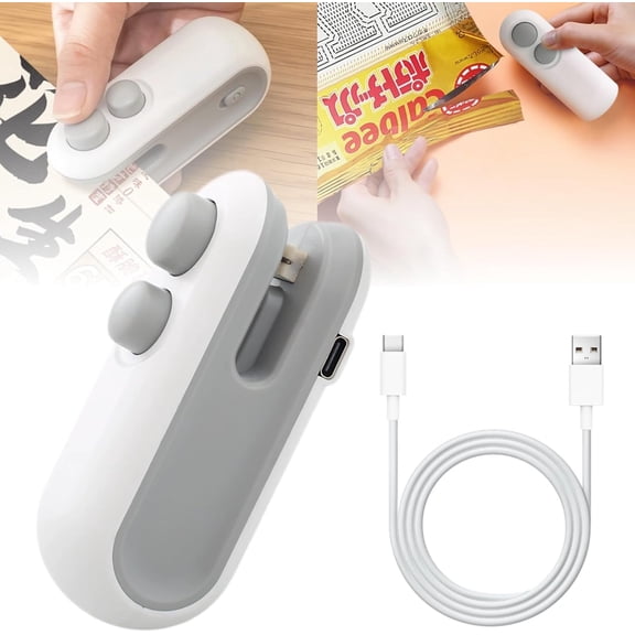 Mini Bag Sealer, 2026 2 in 1 Rechargeable Chip Bag Sealer with Cutter and Magnet, Portable Handheld USB C Heat Sealer Resealer Machine for Snack Plastic Bags Food Storage