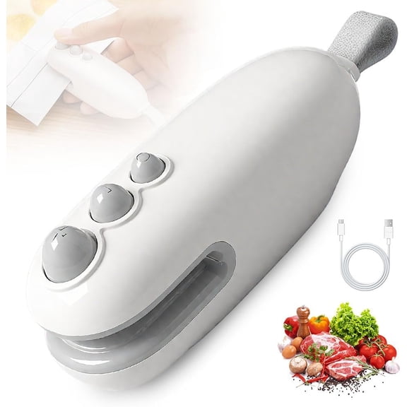 Mini Bag Sealer, 2026 New 3 in 1 Magnetic Food Sealer, Small 2 in 1 Rechargeable Magnetic Snack Sealer Household Mini, Heat Sealer with Cutter USB Rechargeable (White-A)