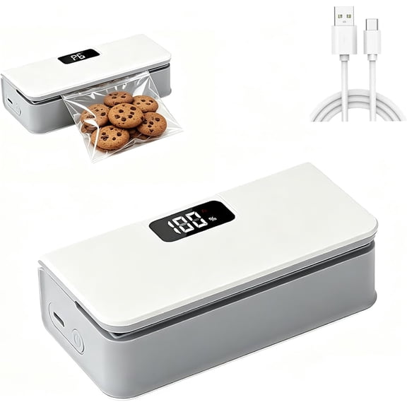 Mini Bag Sealer, 6-Speed Adjustment Handheld Heat Sealer with LED Display, 2-in-1 Rechargeable Bag Sealer with Cutter and Magnet, No Preheating Required, 9.5cm Sealing Width(Q)