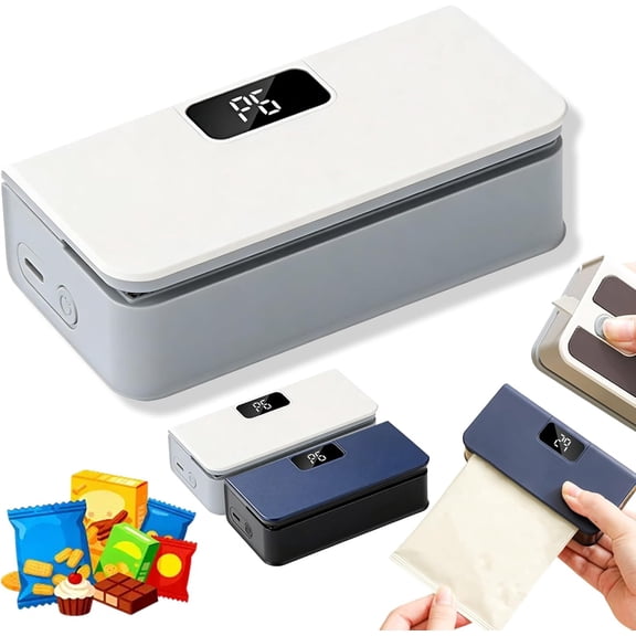 Mini Bag Sealer with Cutter, 2-in-1 USB Rechargeable Handheld Heat Vacuum Sealer, Portable Magnetic Food Storage Saver for Plastic Snack Chips Freshness, Kitchen Travel Camping (White)