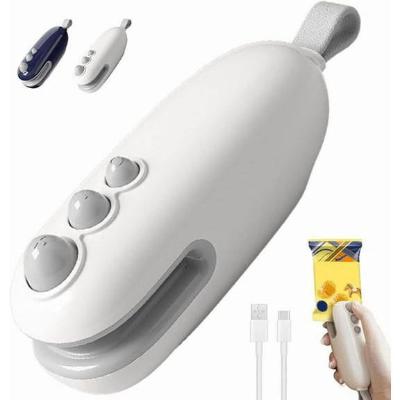 Mini Bag Sealer, 2025 Upgrade 2-in-1 Portable Handheld Vacuum Food Sealer, Heat Sealer with Cutter USB-C Rechargeable for Plastic and Snack Bags (White)