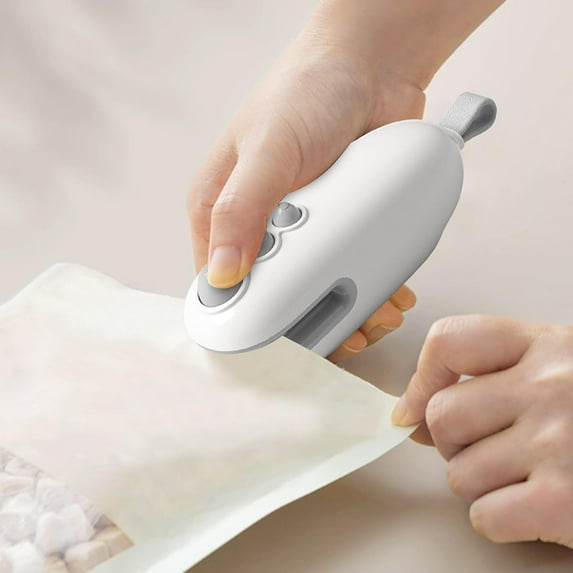 Mini Bag Sealer with Cutter and Magnet, 2025 New Rechargeable 2 in 1 Heat Sealer, Portable Mini Vacuum Sealer for Food Chips and Other Food Bags, Magnetic design (Blue)