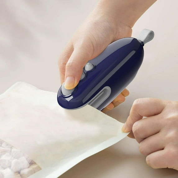 Mini Bag Sealer with Cutter and Magnet, 2025 New Rechargeable 2 in 1 Heat Sealer, Portable Mini Vacuum Sealer for Food Chips and Other Food Bags, Magnetic design (Blue)