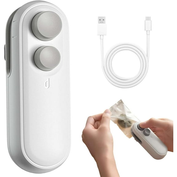 Mini Bag Sealer with Cutter and Magnet, 2026 Upgraded Handheld Bag Resealer for Chip Bags, 2 in 1 Mini Snack Bag Sealing Machine, Portable Heat Sealing Tool Kitchen Gadgets (White)