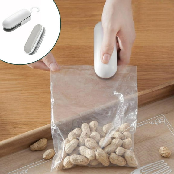 Mini Bag Sealer, Handheld Vacuum Sealer with Built-in Cutter, White or Gray Plastic Resealer Machine for Food Storage, Non-stick & Battery Powered for Easy Sealing, Perfect for Kitchen