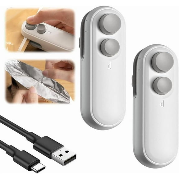 Mini Bag Sealer, New Upgraded 2 in 1 Mini Bag Sealer with Cutter and Magnet, Rechargeable Mini Bags Sealer Portable Resealer Machine for Snack Plastic Bags Food Storage Travel