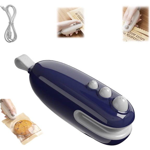 Mini Bag Sealer,Rechargeable Heat Sealer, 2 in 1 Chip Bag Sealer & Cutter, Mini Bag Resealer Machine, USB-C Rechargeable Portable Handheld Bag Sealer (Blue-1PC)