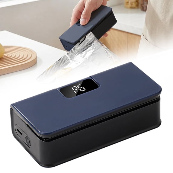 Mini Bag Sealer, Rechargeable Heat Sealer and Cutter with LED Power Display, 6 Adjustable Gears, Portable Bag Resealer for Chips, Snacks, Mylar Bags, Leftovers, Kitchen, Travel, Office Use, Blue