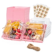 Mini Bakery Boxes with Clear Lids, 5.3x4.9x2.5 Inch Charcuterie and Treat Boxes, 50-Pack Disposable Food Containers for Desserts, Cookies, Sandwiches, Cakes Pink