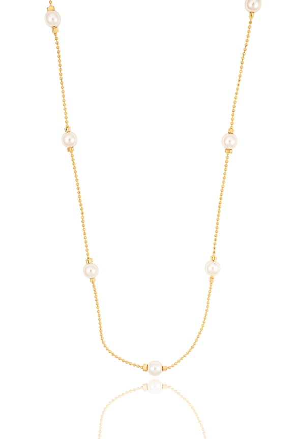 Mini Ball Chain Pearl Accent Necklace (H145/I500)