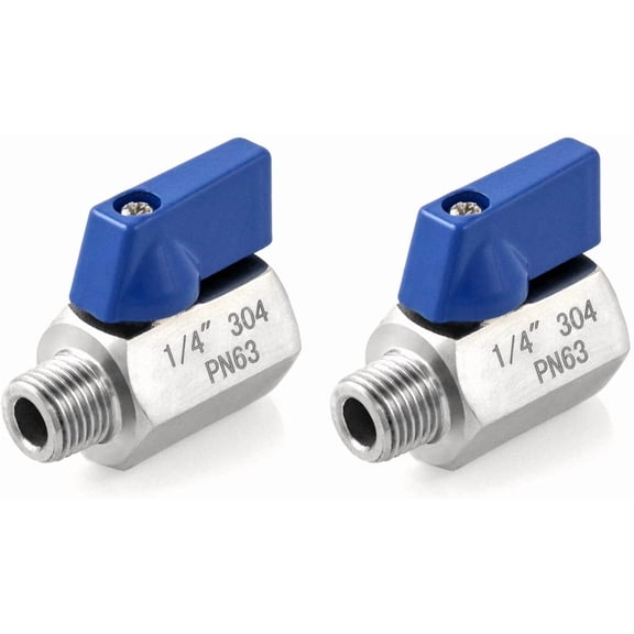 Mini Ball Valve, 2 Pack 1/4" NPT Thread Female and Male 304 Stainless Steel Shut-Off Valves
