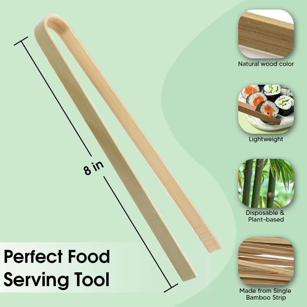 Mini Bamboo Disposable Tongs - 50 Pack Disposable Food Service Tongs 8 ...