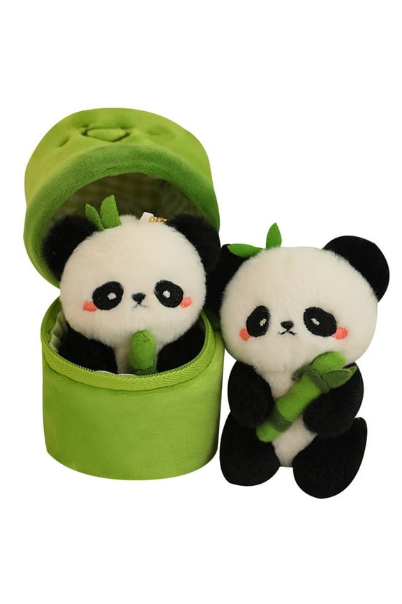 Mini Bamboo Tube Panda Plush Keychain, Soft Stuffed Animal With Cute Design, Decorative Accessory For Bags And Home