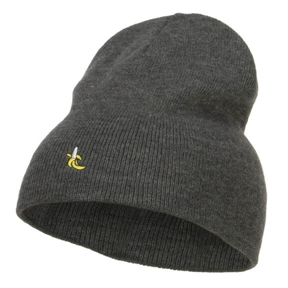 Mini Banana Embroidered Short Beanie - Dk Grey OSFM