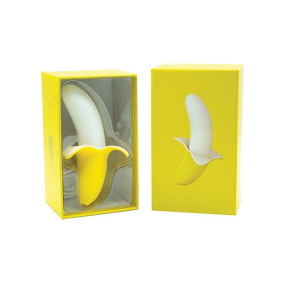 BMS Factory Banana Bliss Mini Silicone Rechargeable Banana G-Spot Vibrator with Clitoral Stimulator, Yellow