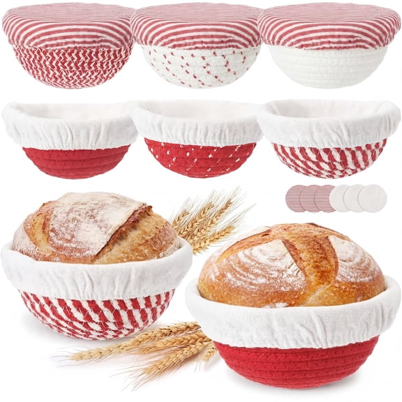 Mini Banneton Bread Proofing Basket Kit Red 5.5 x 2.36 Inches 6 Count Sourdough Baking Supplies
