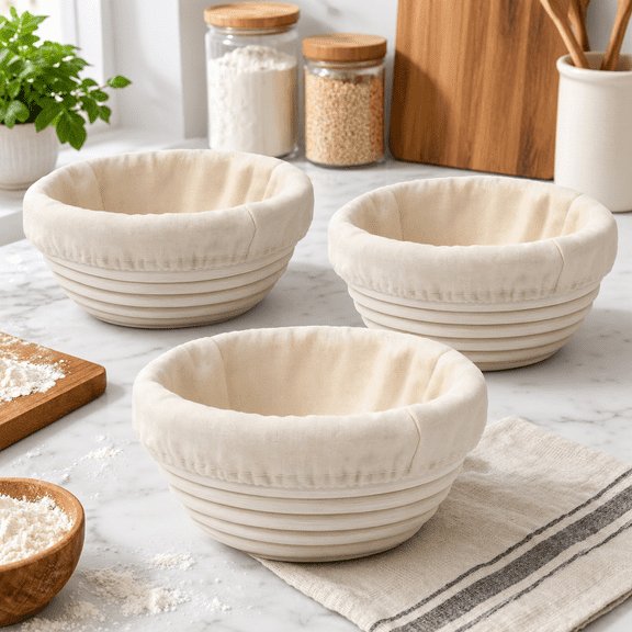 Mini Banneton Proofing Baskets, 2 Pack Round, With Liners, Bread Baking Accessory
