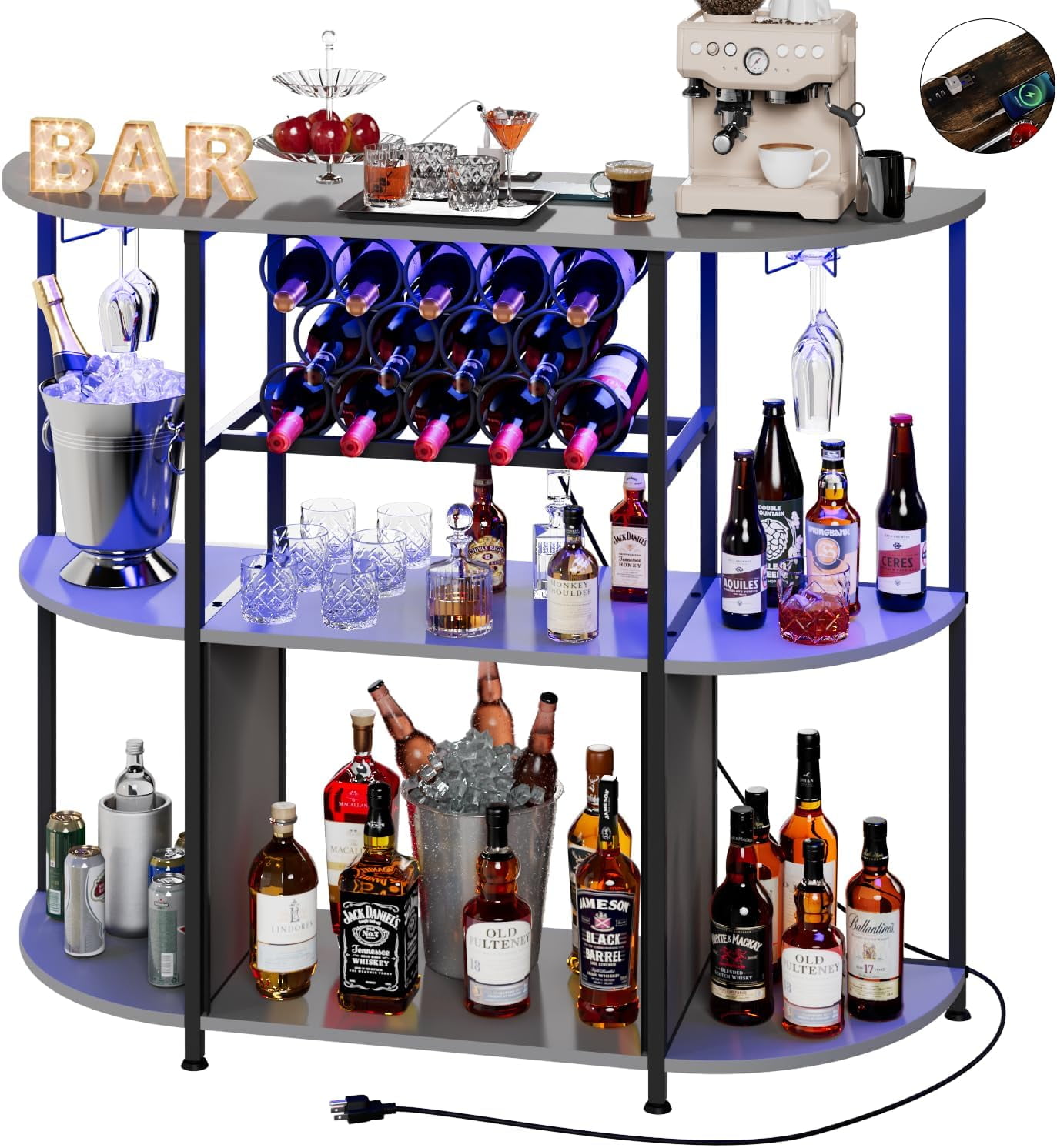 Mini Bar for Liquor, LED Home Bar with Power Outlet, Portable Bar ...