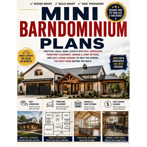 Mini Barndominium Plans: Practical Small-Home Layouts with Real Dimensions, Furniture Placement, Garage & Shop Options, , (Paperback)
