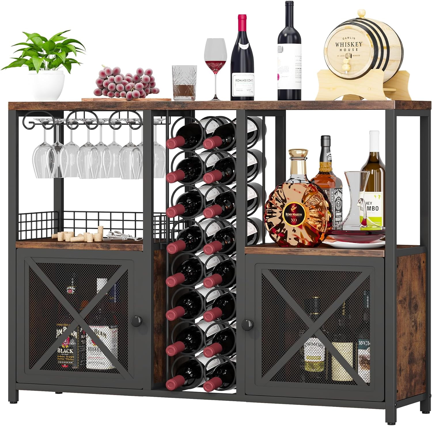 Mini Bars for Home, Wooden Coffee Bar Cabinet, Modern Liquor Cabinet for Liquor and Glasses, Farmhouse Buffet Wine Bar Cabinet with Storage Sideboard for Home Kitchen Dining Room