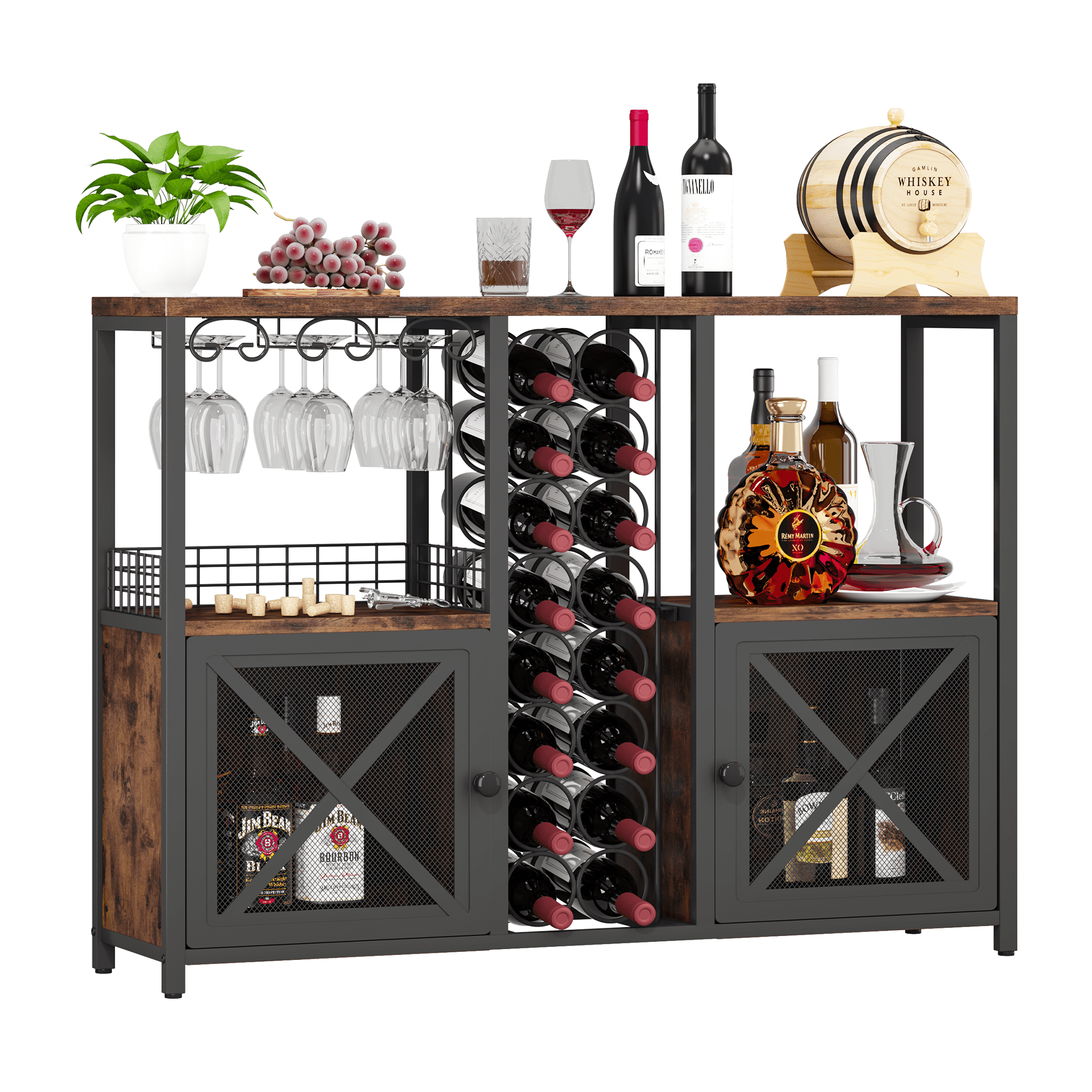 Mini Bars for Home, Wooden Coffee Bar Cabinet, Modern Liquor Cabinet for Liquor and Glasses, Farmhouse Buffet Wine Bar Cabinet with Storage Sideboard for Home Kitchen Dining Room