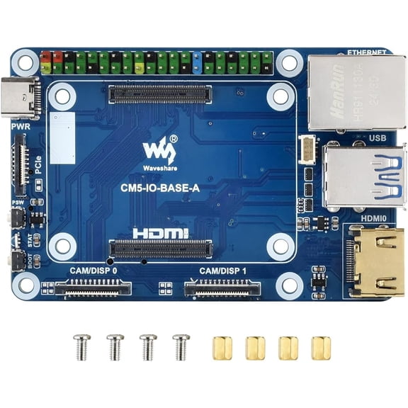 Mini Base Board for CM5 Lite/eMMC Series Module, Compute Module 5 Mini IO Board with CM5 Socket/40PIN GPIO Header/RJ45 Gigabit Eth/16PIN PCIe/HDMI/USB 3.2/USB 2.0 Interface etc.