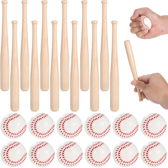 Mini Baseball Bats and Foam Sports Balls, Small Wooden Bats and Foam Balls, DIY Paintable Wood Bat for Party Supplies and Sports Theme Decoration