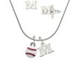 thumbnail image 1 of Mini Baseball - Two Sided - - M Initial Charm Necklace and Stud Earrings Jewelry Set, 1 of 1