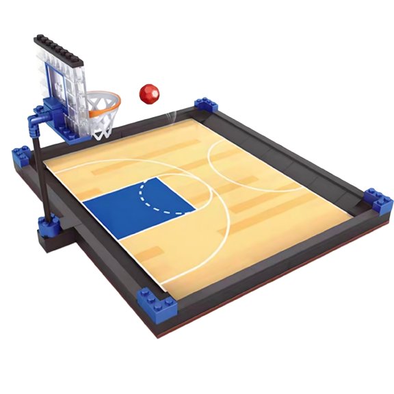 Mini Basketball Court Building Block Set with Hoop & Ball, Creative Birthday Gift, Home Office Table Centerpiece