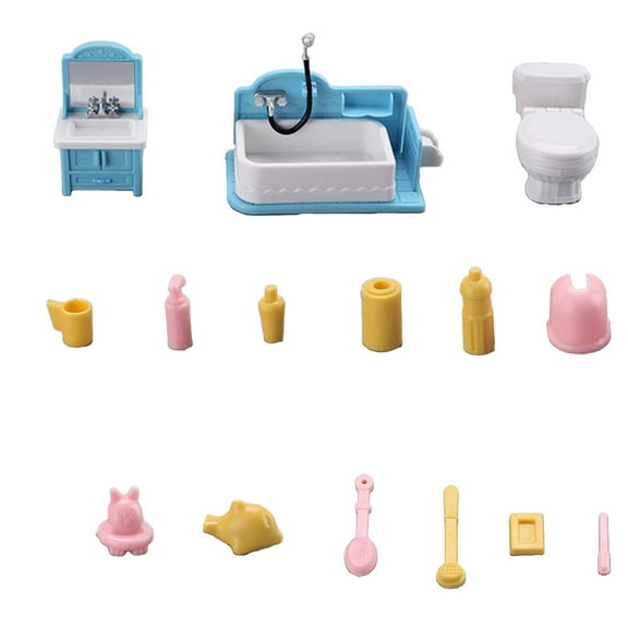Mini Bathroom Playset 15PCS – Pretend Play Washbasin, Bathtub & Toilet Toy Model with Accessories, Educational Dollhouse Gift for Boys & Girls