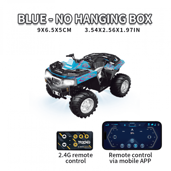 Mini Beach RC Truck for Adults 4-wheels 1:64 Alloy Remote Control Car with Lights, Desktop Off-road Motorcycle for Kids Gifts(Blue)