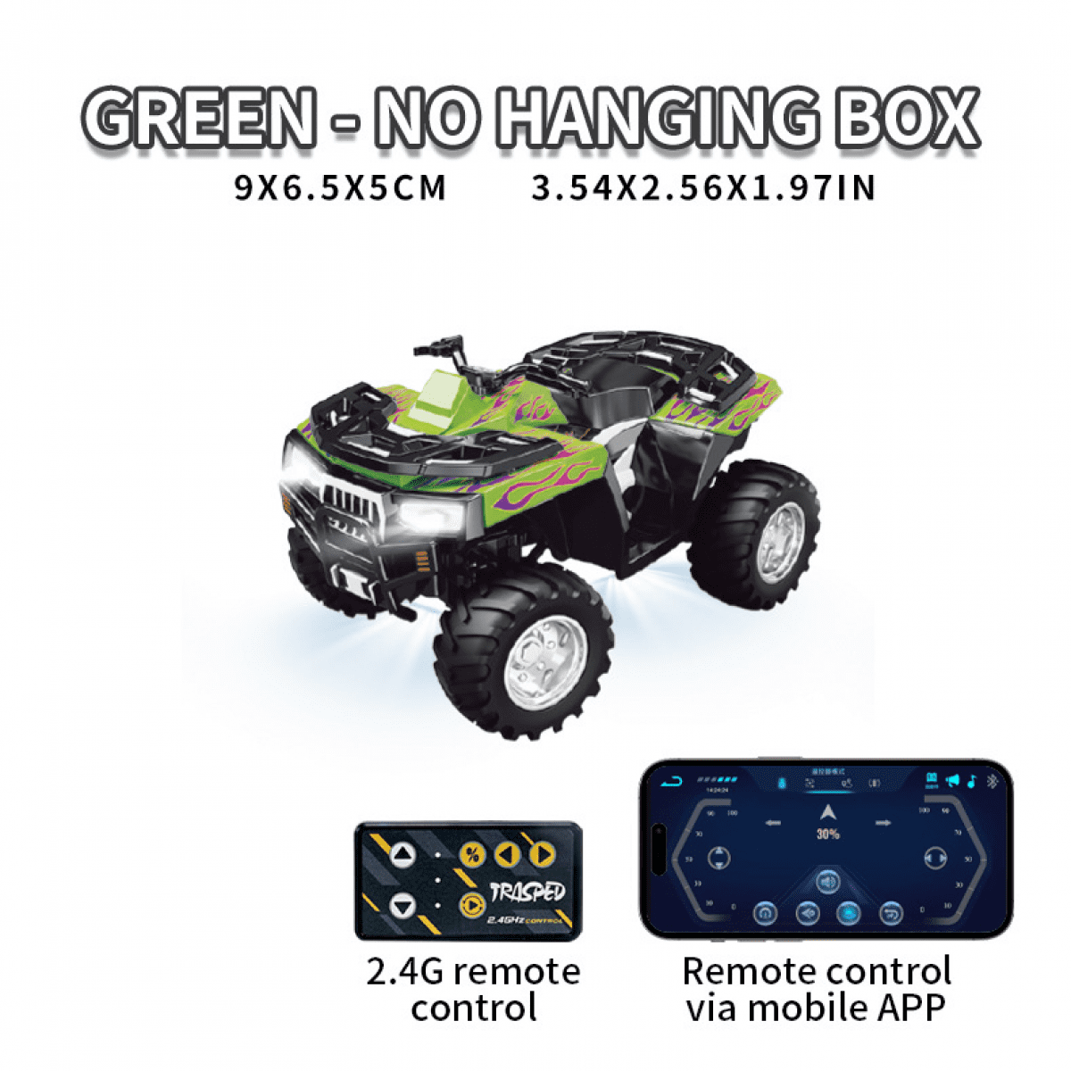 Mini Beach RC Truck for Adults 4-wheels 1:64 Alloy Remote Control Car with Lights, Desktop Off-road Motorcycle for Kids Gifts(Green)