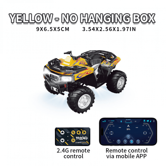 Mini Beach RC Truck for Adults 4-wheels 1:64 Alloy Remote Control Car with Lights, Desktop Off-road Motorcycle for Kids Gifts(Yellow)