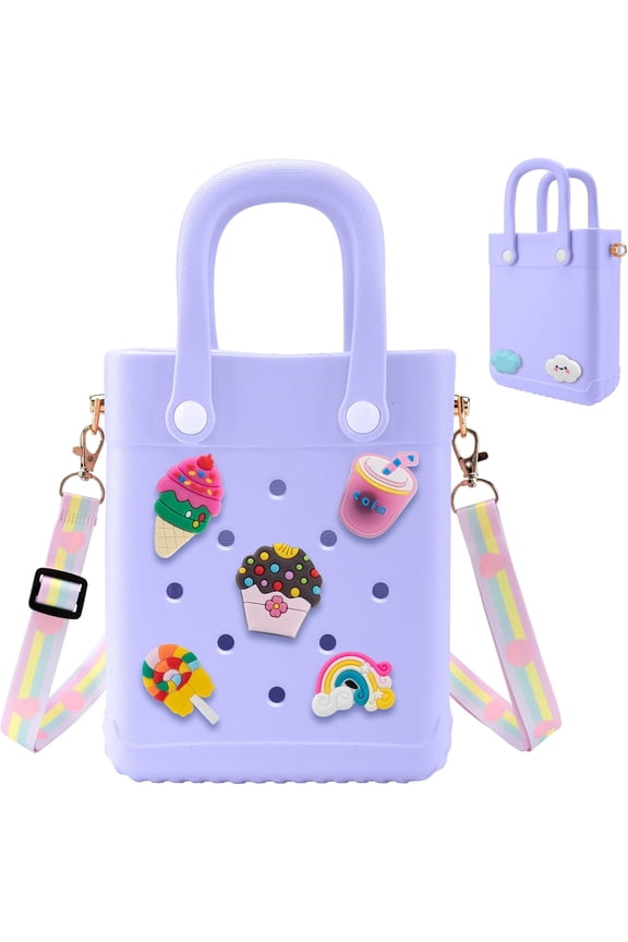 Mini Beach Tote Bag, Cute Summer Tote Bag for Women & Little Girls, Casual Handbag with 30 Charms & Adjustable Shoulder Strap
