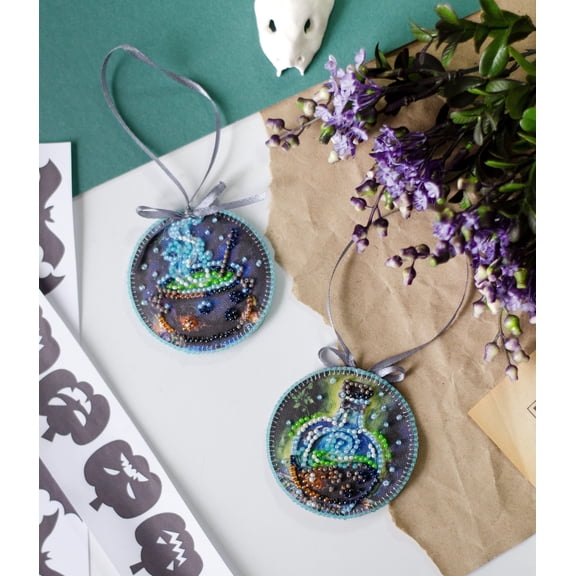 Wizardi Mini Bead Embroidery Kit Decoration - Spell Potion. Colorful Beads, Beading Needles. DIY Kit. Embroidery for Beginners. Home Decor. ABT-043 Abris Art