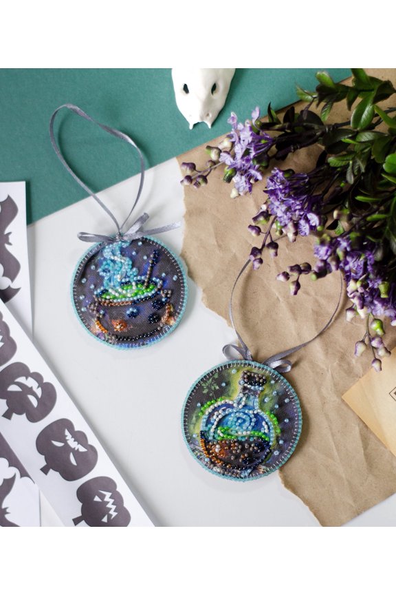 Wizardi Mini Bead Embroidery Kit Decoration - Spell Potion. Colorful Beads, Beading Needles. DIY Kit. Embroidery for Beginners. Home Decor. ABT-043 Abris Art