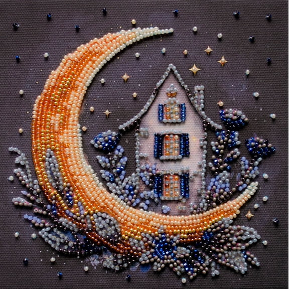 Wizardi Mini Bead Embroidery kit - The Magic of the Night Sky. Colorful Beads, Beading Needles. DIY Kit. Embroidery for Beginners. Home Decor. AM-257 Abris Art