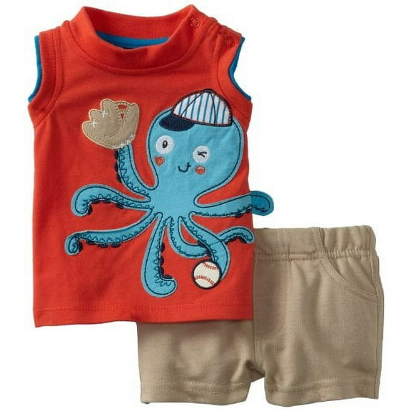 Mini Bean-boys Newborn 2 Piece Pullover and Short, Red, 3-6 Months