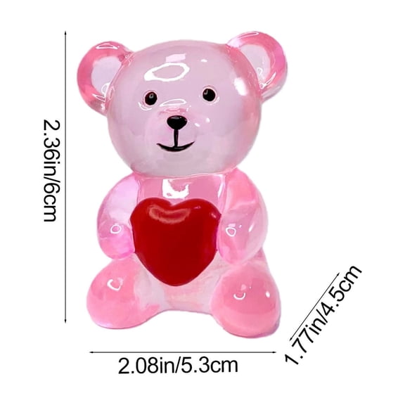 Mini Bear Figurine with Holding Heart Valentine's Day Cute Transparent Resin Animal Statue for Livingroom Bookshelf Office Desk Decor