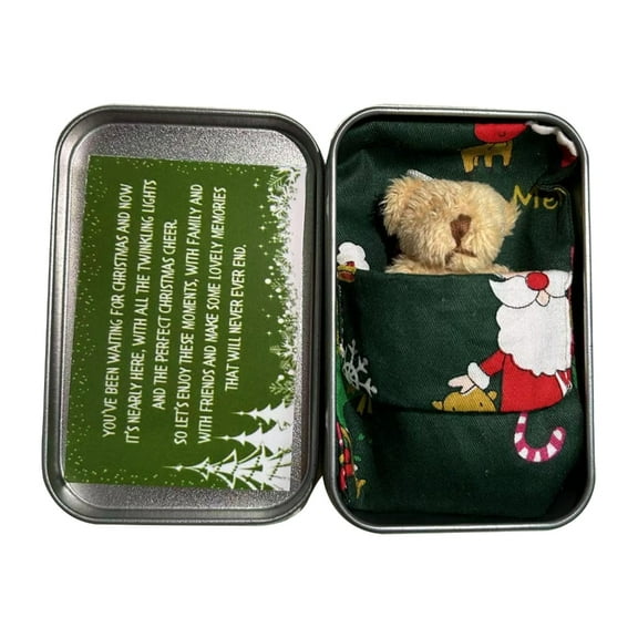 Mini Bear Plush Toy Christmas Pocket Bear Hug in a Tin Box Little Bear Doll for Children Stuffed Bear Doll New Year Gift