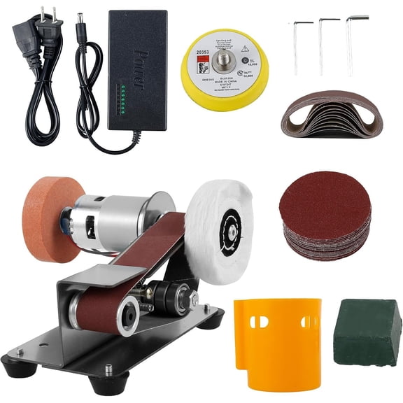 Mini Belt Sander, 15? Electric Spindle  Sharpener Bench  Sanding Machine, 7 Adjustable Speed Electric Belt , Polishing Grinding Machine for Metal