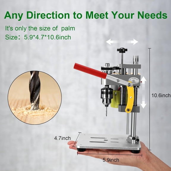 Mini Bench Drill Press,  Small Benchtop Drill Press High Precison, Low Noise, Compact Size Desktop Drilling Machine, 7-Speed B10 Chuck for Handicraft,  Jewelry Making, Metal Wood Working