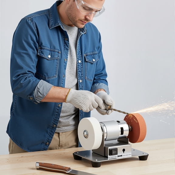 Mini Bench Grinder 96W, 6 Inch Electric Grinding Machine with 2 Wheels, Variable Speed 3000-6000 RPM, Forward/Reverse Benchtop Sander for Metal, Black