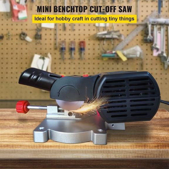 Mini Benchtop Cut-off Saw with Two 2-5/16 Inch Blades, 1/2 Inch Cutting Depth, 0-45 Miter for Wood, Copper, Aluminum, Zinc Crafting