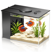 Mini Betta Fish Tank 1 gal 3.7L, Acrylic Small Aquarium Kit with LED Light and Water Filter Pump, Fish Tank Betta Aquarium Starter Kits Ideal for Small Fish, Shrimp and Plants, Black